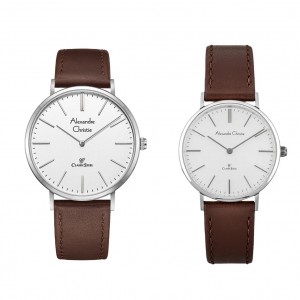 Alexandre Christie AC 8490 Silver Brown Leather Couple